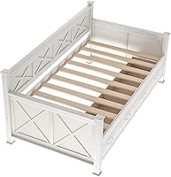 Vista 9 de Sofá cama de madera maciza con cajones de almacenamiento, marco de sofá cama en forma de X con respaldo y reposabrazos, sofá cama esquinero