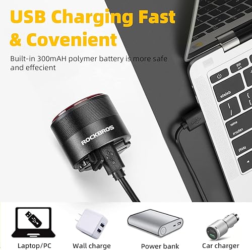 Miniatura 6 de ROCKBROS Luz trasera de bicicleta, luz trasera de bicicleta recargable, sensor de encendido y apagado automático IPX6, luces traseras impermeables