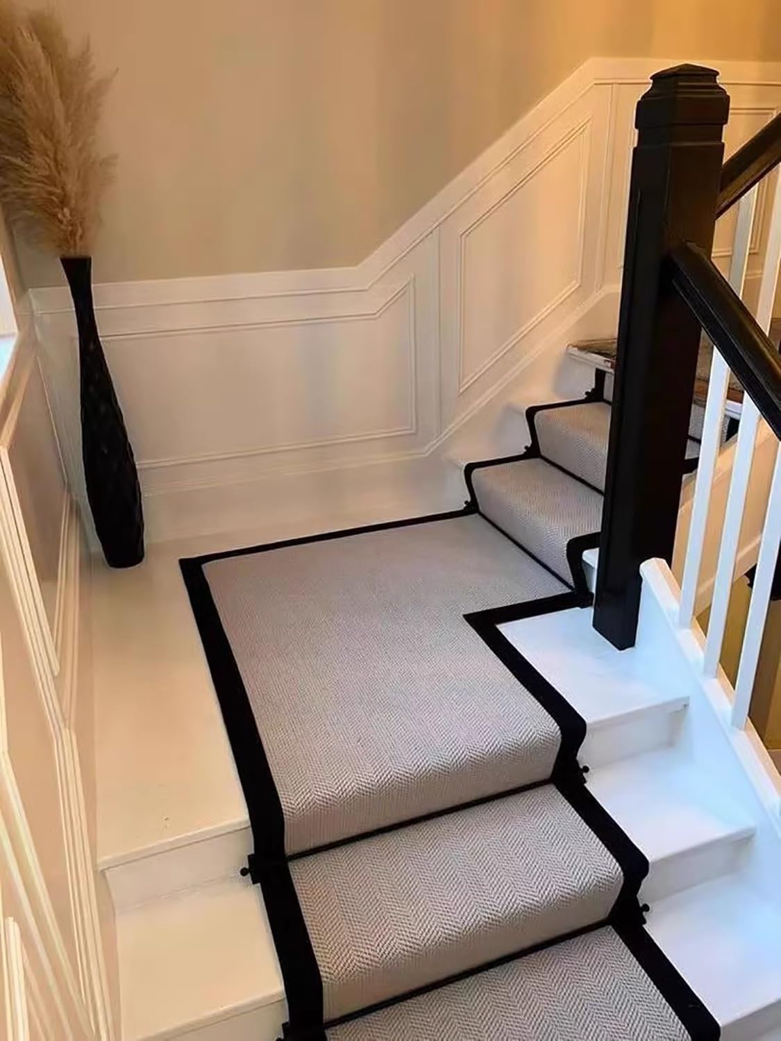 Black Brass Stair Carpet Rods for Carpet Runners, Fixed Step Tubes with Round Finials, Decorative Rods for Stair Carpets(70cm/27.6in/2.3ft)