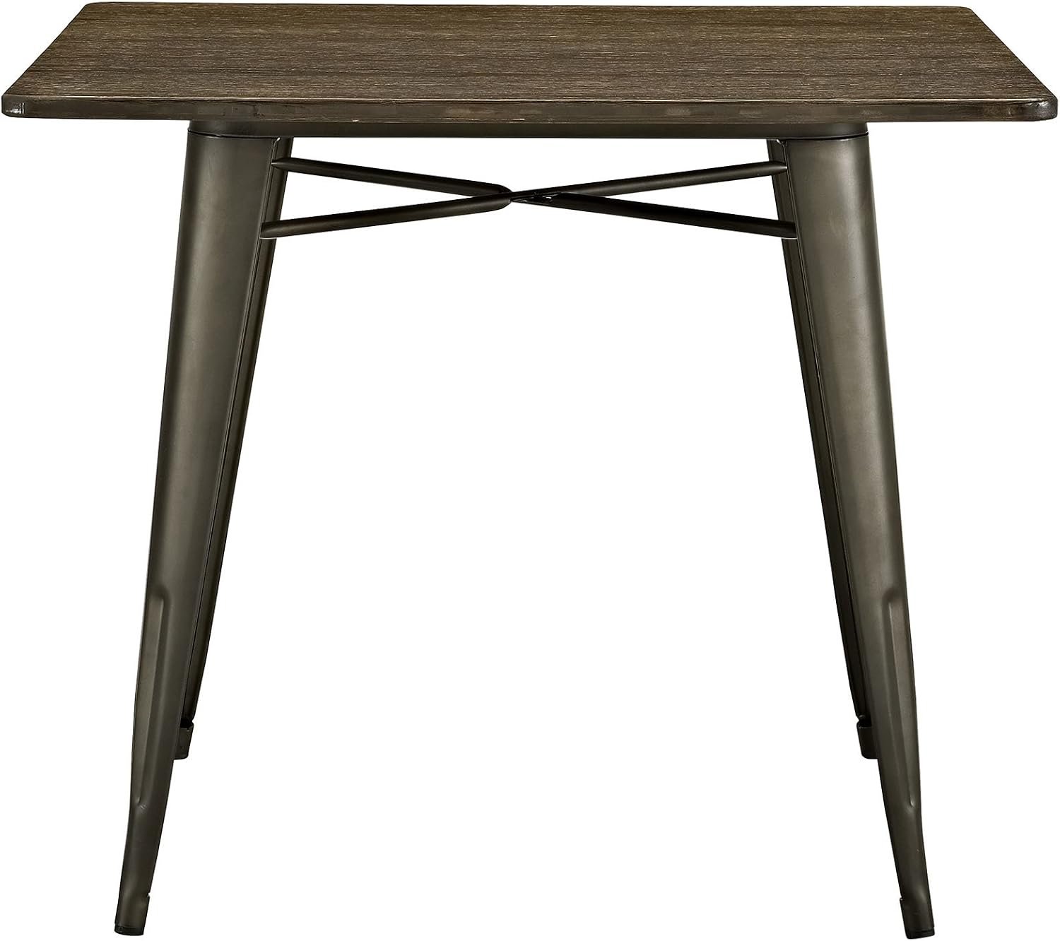 Modway Alacrity 36" Rustic Modern Farmhouse Wood Square Dining Table with Steel Legs in Brown