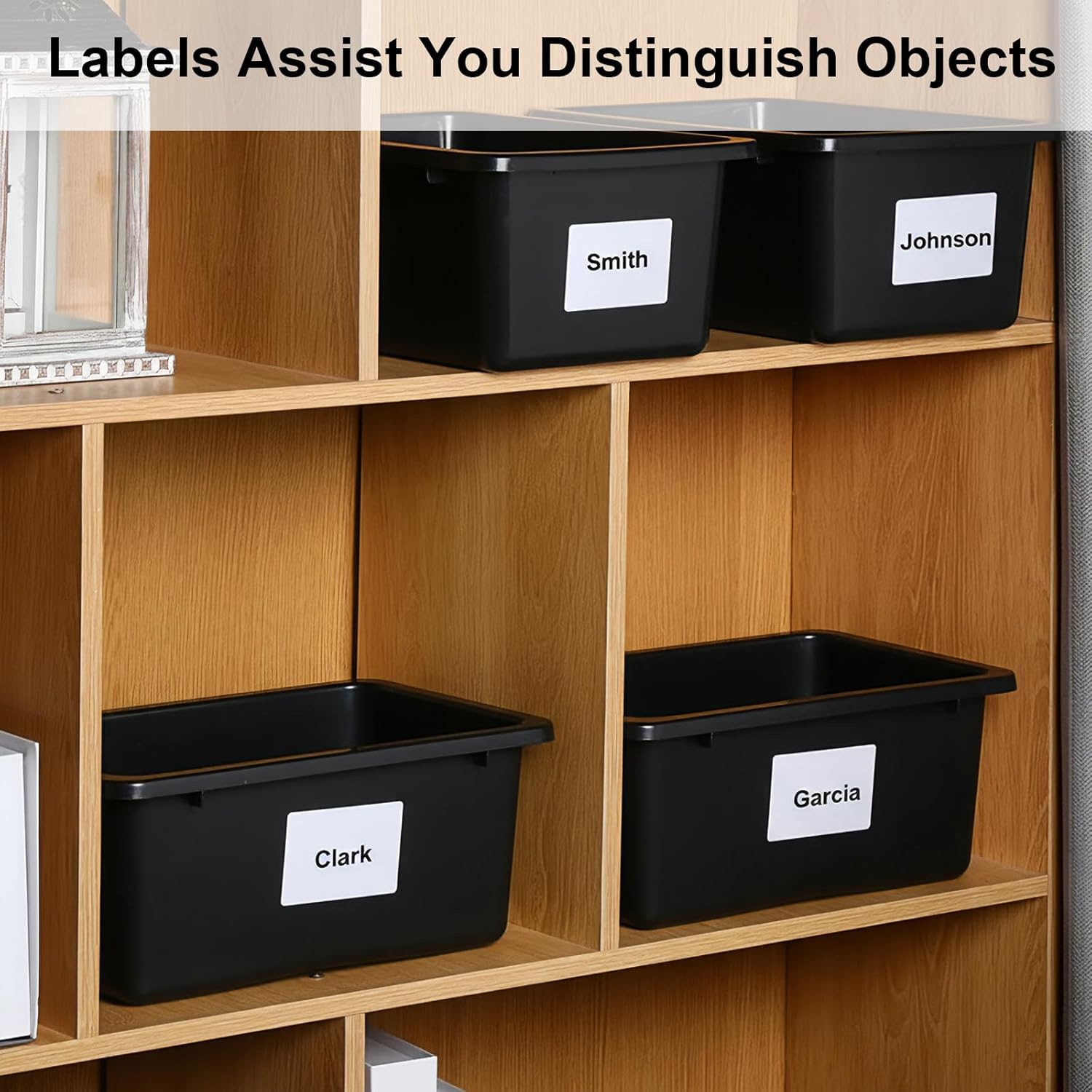 Outus 36 Pack Plastic Book Bins Bulk Library Cubby Storage Bins Small Book Boxes Organizer Containers with Self Adhesive Label for Files Magazines Teacher Student Office Home Shelf(Black)