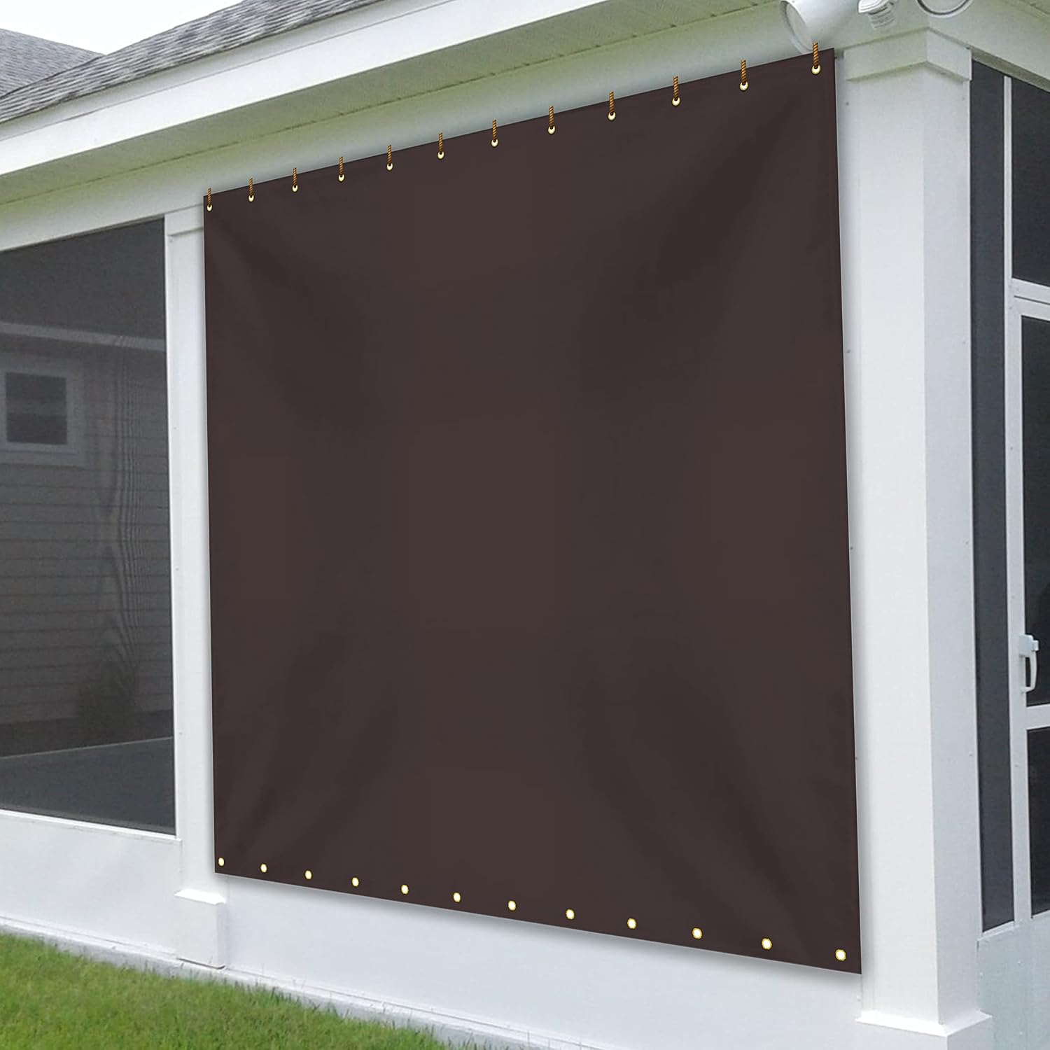 Outdoor Vinyl Curtain for Patio Furniture 12 Oz, Weather Resistant Patio Blackout Drapes for Dining Room Window with Rustproof Grommets for Pergola, Porch, Gazebos (4' H x 7' W, Coffee)