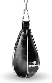 BOXERPOINT Boxing Slip Bag - Maize Ball Set with Steel Chain, Soft Foam Cover Speed for Footwork, Head Movement, Reflex Training MMA 100% Balanced Swing Durable Equipment, Black / White, 7'' * 4''