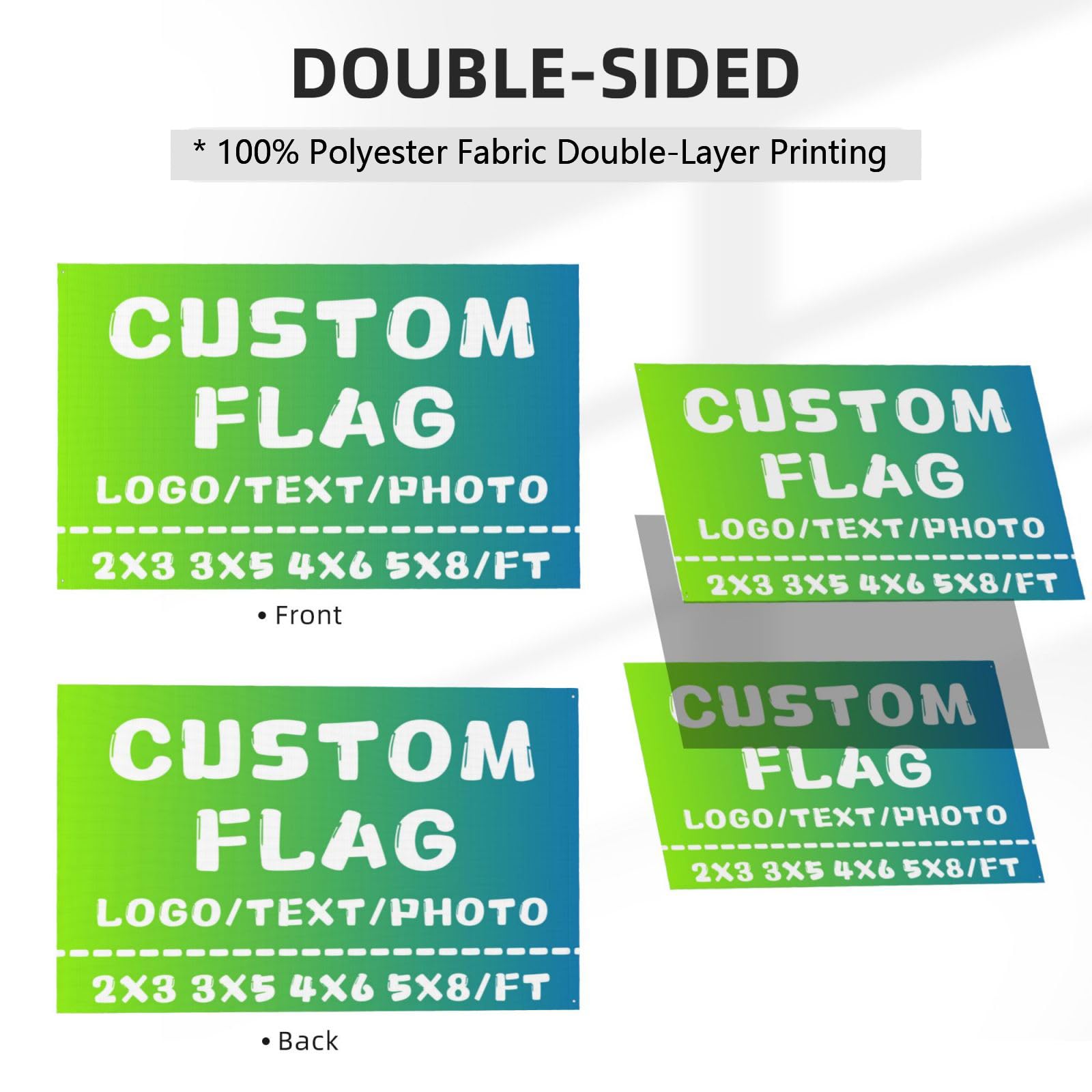 PRFELMG Drapeau Personnalisé Double Face - Ajoutez Votre Propre Logo/Photo/Texte - 2x3Ft/3x5Ft/4x6Ft/5x8Ft - Bannière Personnalisés Pour Signalétique Extérieure, Activités Commerciales, Festivals