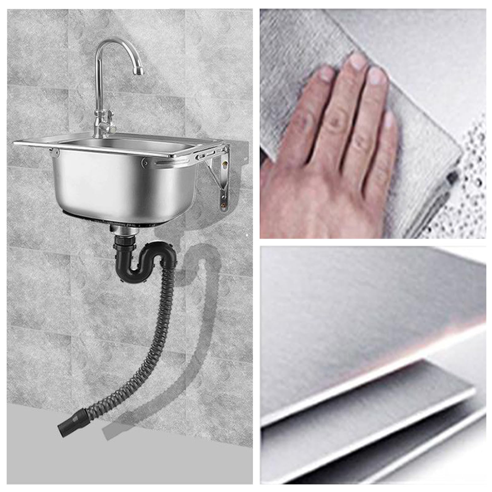Lavello da Cucina,lavello Cucina a Parete in Acciaio Inox Una Vasca con Rubinetto e Tubo di Scarico,lavabo Commerciale per Lavanderia,Ristorante,Bagno (42x38x18)