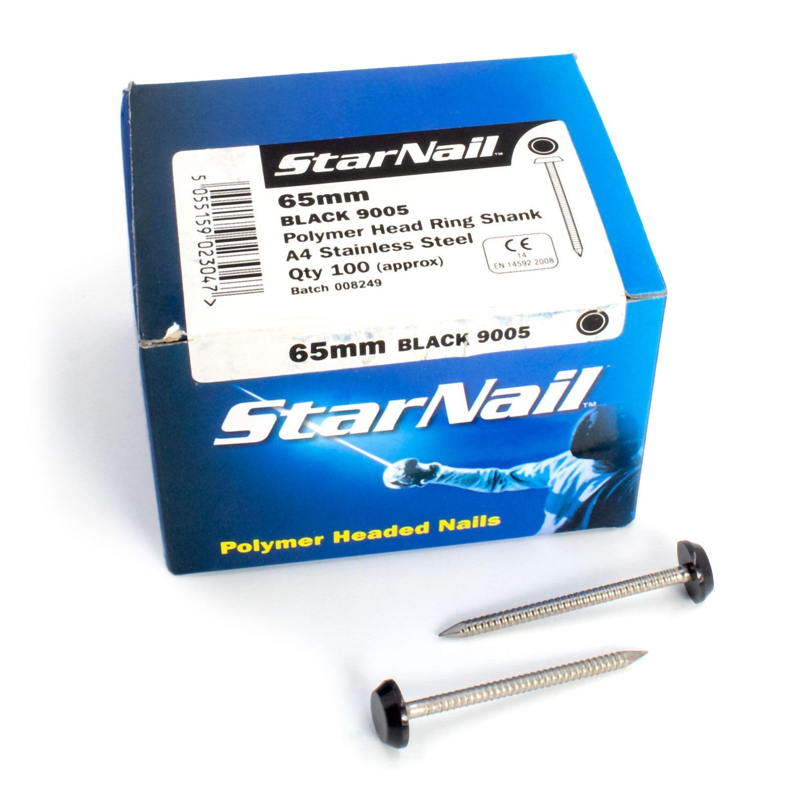 Rapierstar StarNail Polymer Plastic Headed Nails Ring-Shanked - 65mm, Black