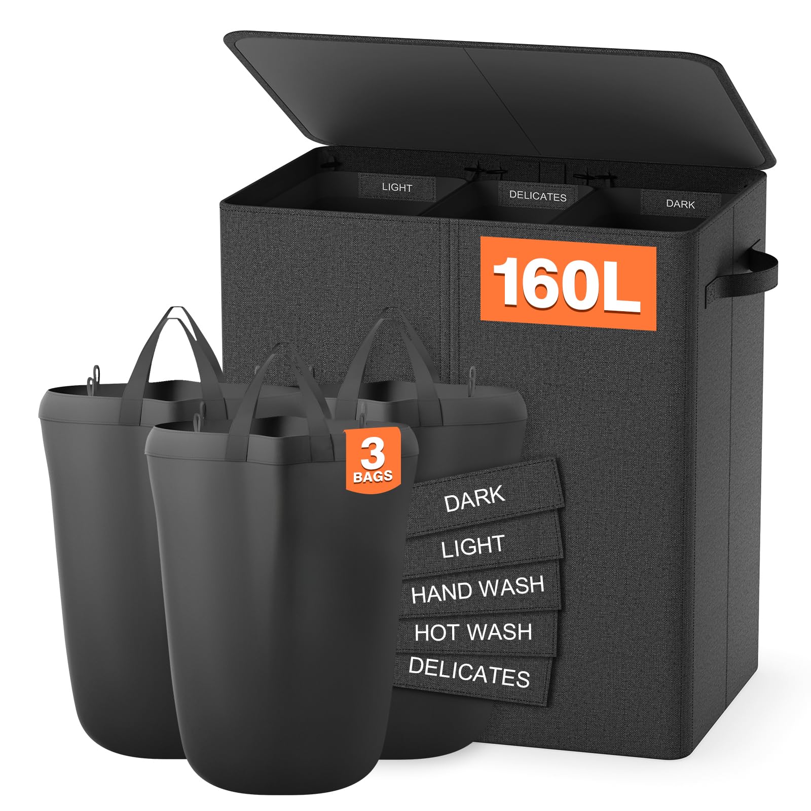 Amazon.com: 160L Laundry Hamper 3 Section, Dirty Clothes Hamper