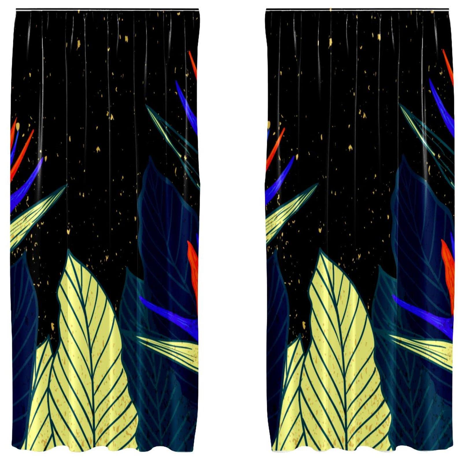 Rideaux occultants noirs à fleurs tropicales en tissu lourd et finitions soignées