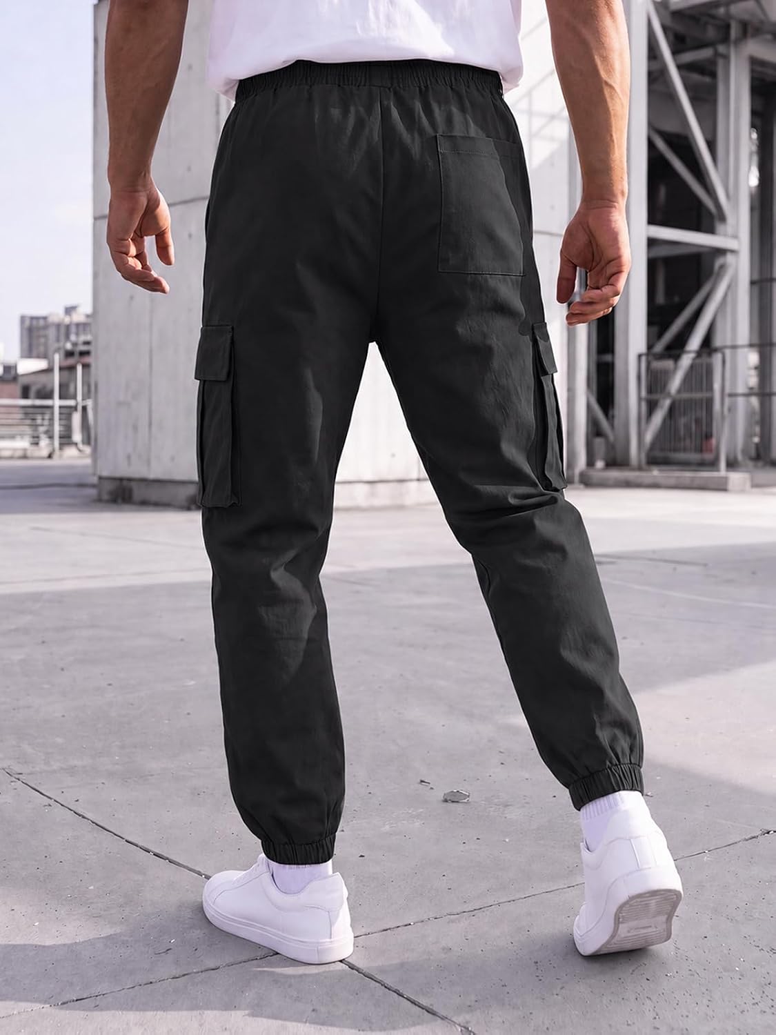 Aoysky Mens Cargo Pants Elastic Waist Tapered Joggers with Multi Pockets