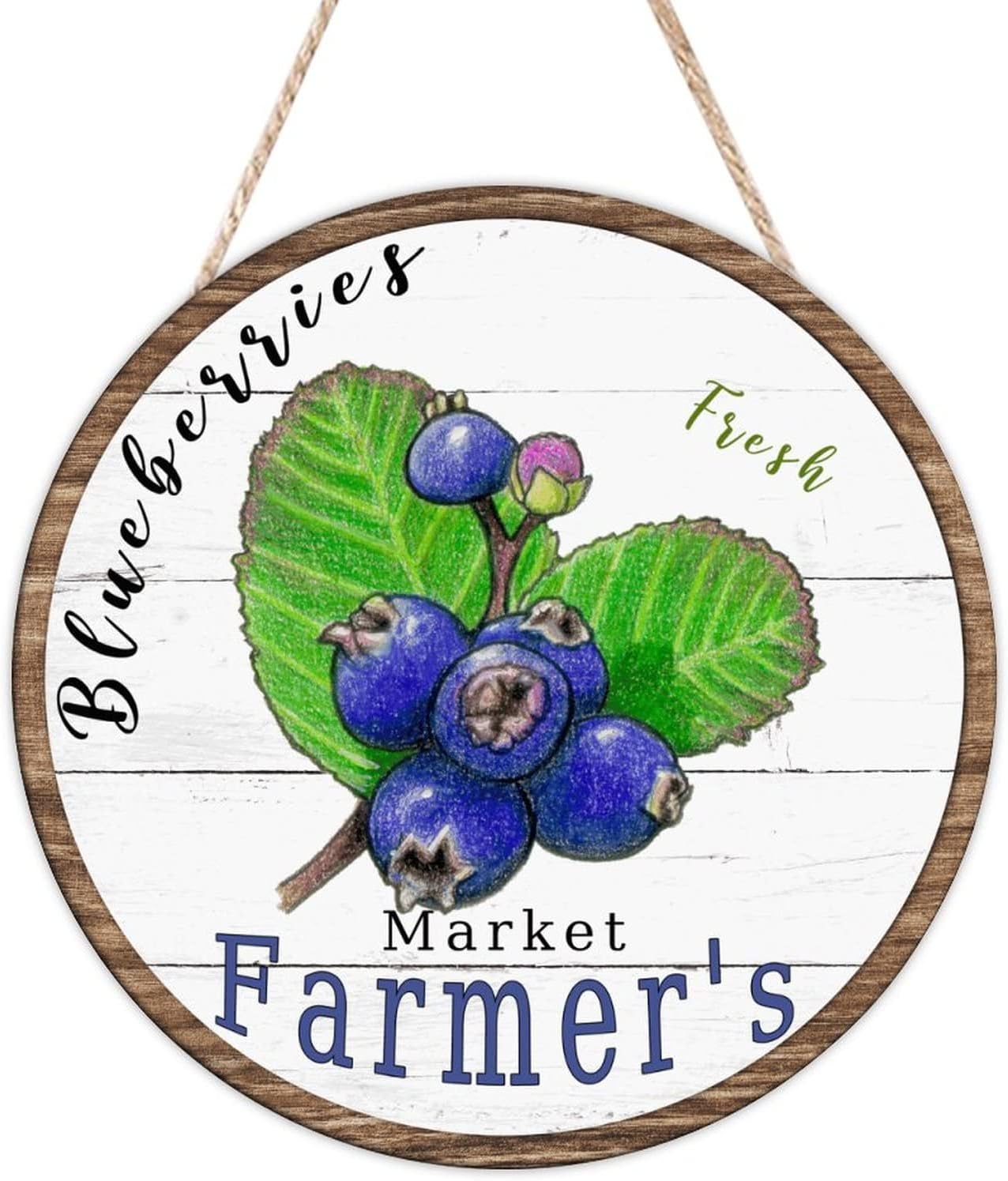 Vintage Fruit Blueberry Wood Door Sign Fruit Front Door Round Wood Sign 16x16in Market Farmers Wall Hanging Sign Plaque for Backyard Front Porch Farmhouse Front Door Decor Housewarming Gifts