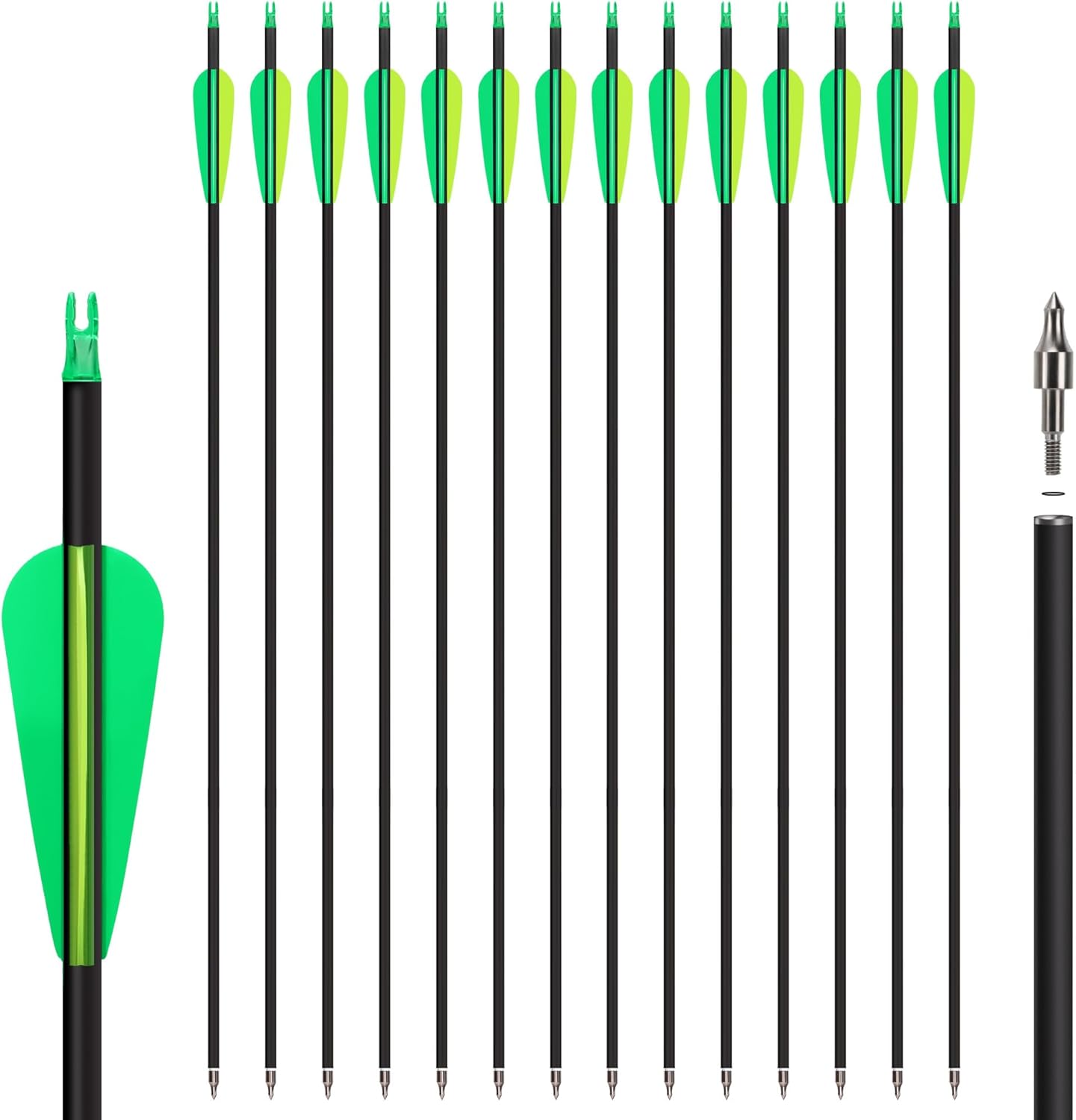Northspoor 14-Pack 30" Carbon Archery Arrows Spine 500 Removable Tips - Hunting Practice for Recurve Compound Longbows