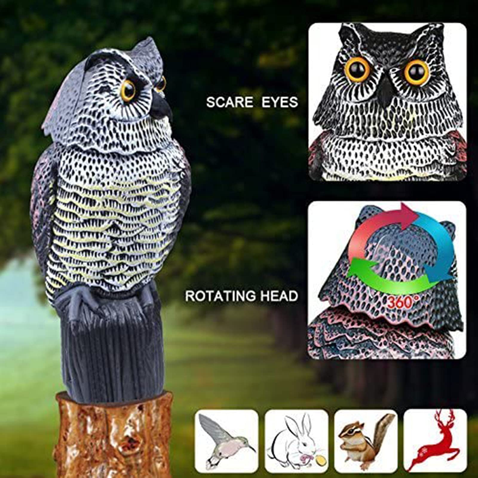 SMD35 Hibou Effaroucheur - Effaroucheur Pigeons Pivotante à 360