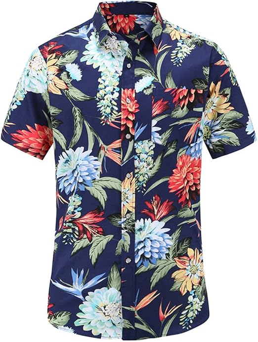 Mens Short Sleeve Beach Shirts Cotton Casual Floral Shirts
