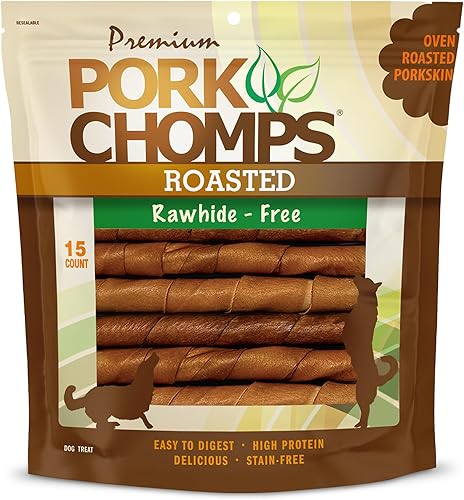 Pork Chomps Masticables para perros con piel de cerdo tostada giros de 6 pulgadas 15 unidades Pork Chomps Masticables para perros con piel de cerdo tostada giros de 6 pulgadas 15 unidades