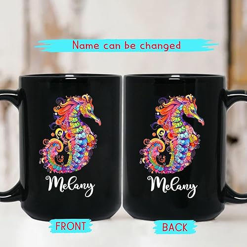 Miniatura 2 de Taza de café personalizada con nombre, taza de café personalizada con animales marinos coloridos del océano, 11 onzas, 15 onzas, taza de cerámica