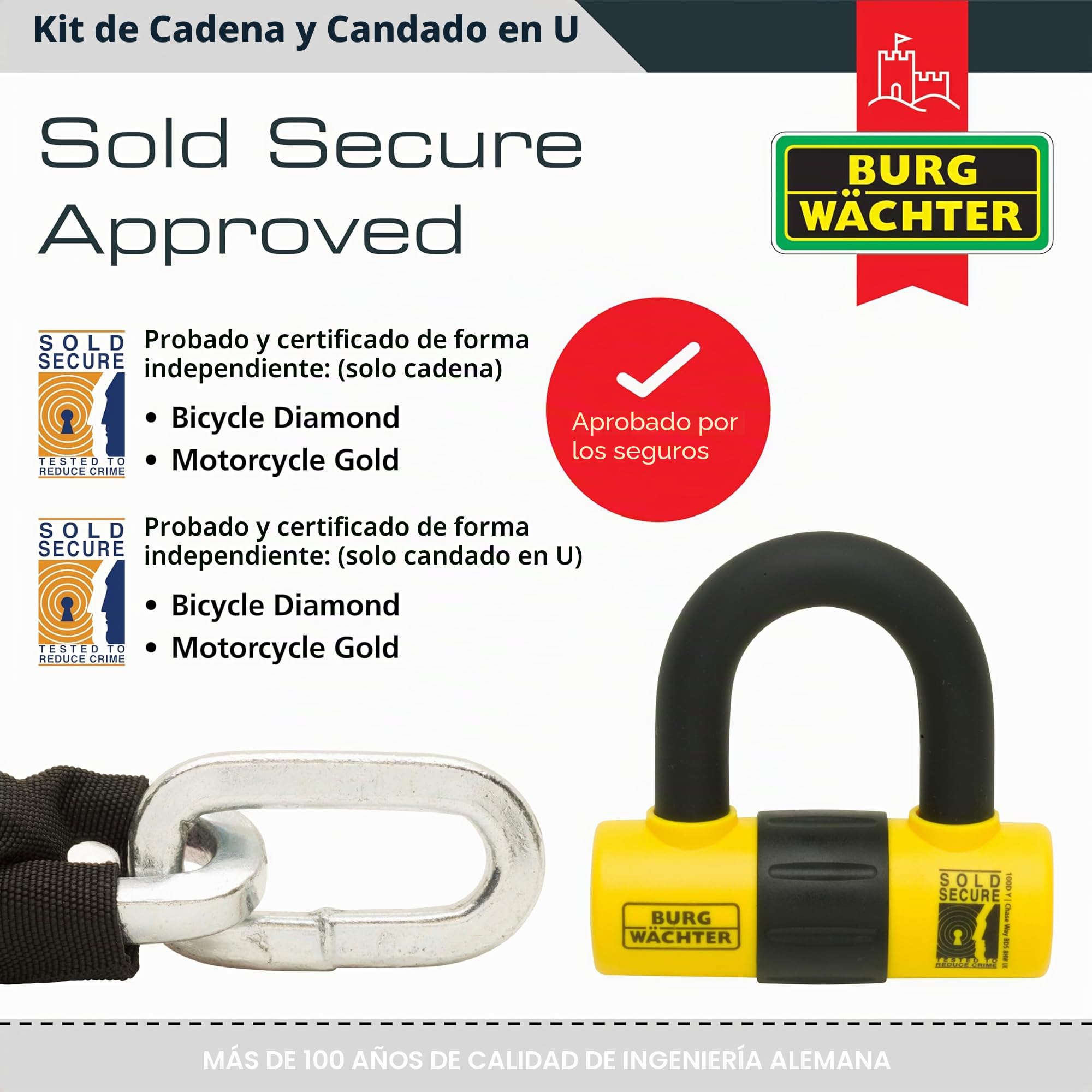 Burg-Wachter - Cadena de seguridad para motocicleta, 2 m, 12 mm, color negro