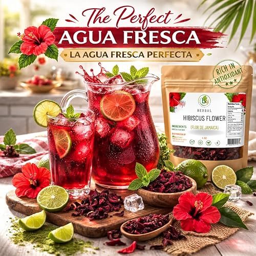 Miniatura 7 de Flor de Jamaica - Flores secas de hibisco de 4 onzas - Té de hierbas de hojas sueltas e ingrediente mexicano Agua Fresca - Flores enteras y pétalos