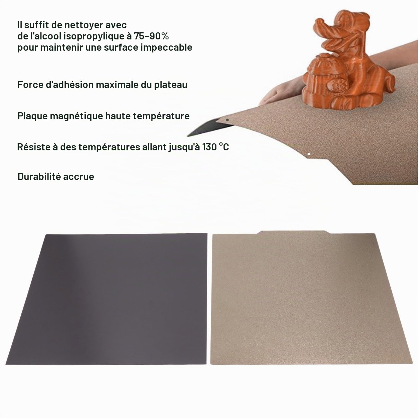 Plaque de Construction PEI en Acier à Ressort avec Texture Mate 332x340mm pour Imprimante 3D Raise3D Pro2 PRO 2 PLUS, Base Magnétique Double Face