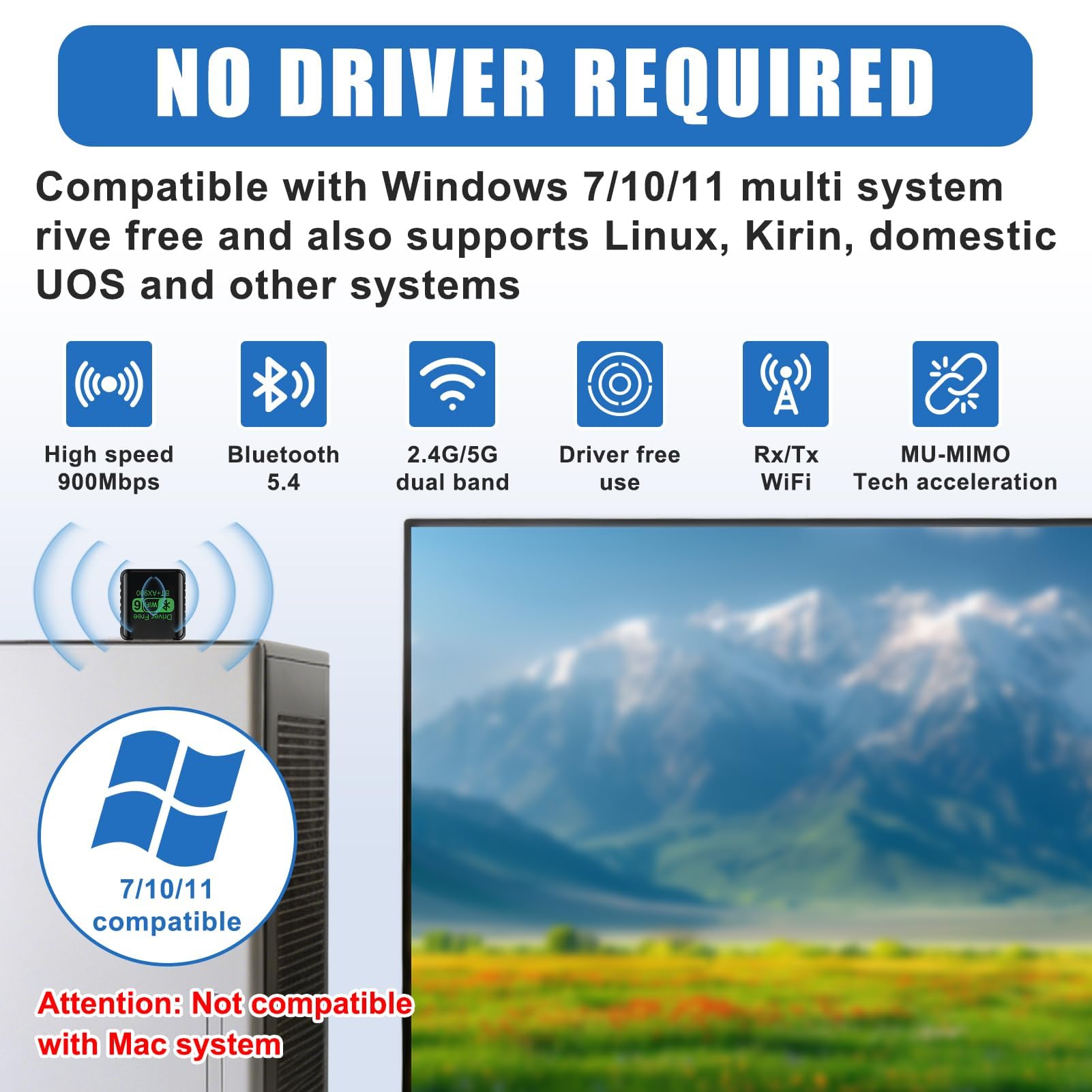 WLAN Stick AX900 USB WiFi 6 Linux DualBand 600Mbit/s 5GHz + 286Mbit/s 2.4GHz,Mini USB WiFi Adapter USB WLAN Adapter PC Laptop,MU-MIMO OFDMA Empfänger WiFi Adaptor Kompatibel mit Windows 11/10/7 - 5