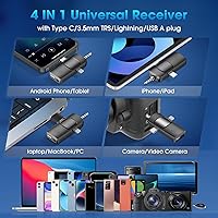 Vista 5 de NICHOM Micrófono inalámbrico lavalier 3 en 1 para iPhone/iPad/Android/PC/Cámara, micrófono mini con reducción de ruido, micrófono mini para video