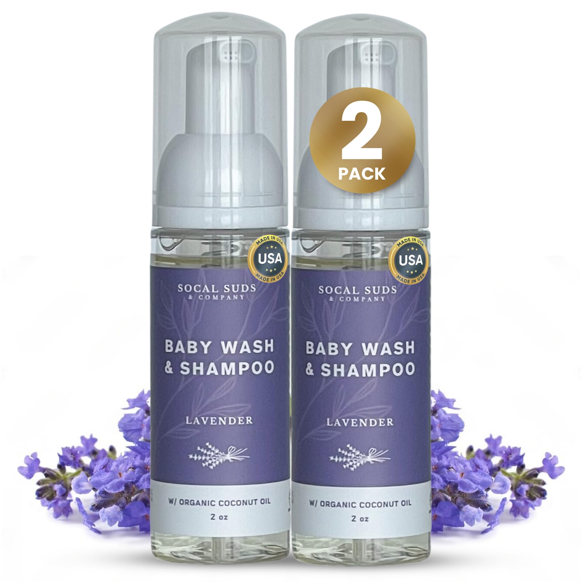 SoCal Suds & Company 2oz Organic Foaming Baby Wash & Shampoo - Lavender - 2 Pack