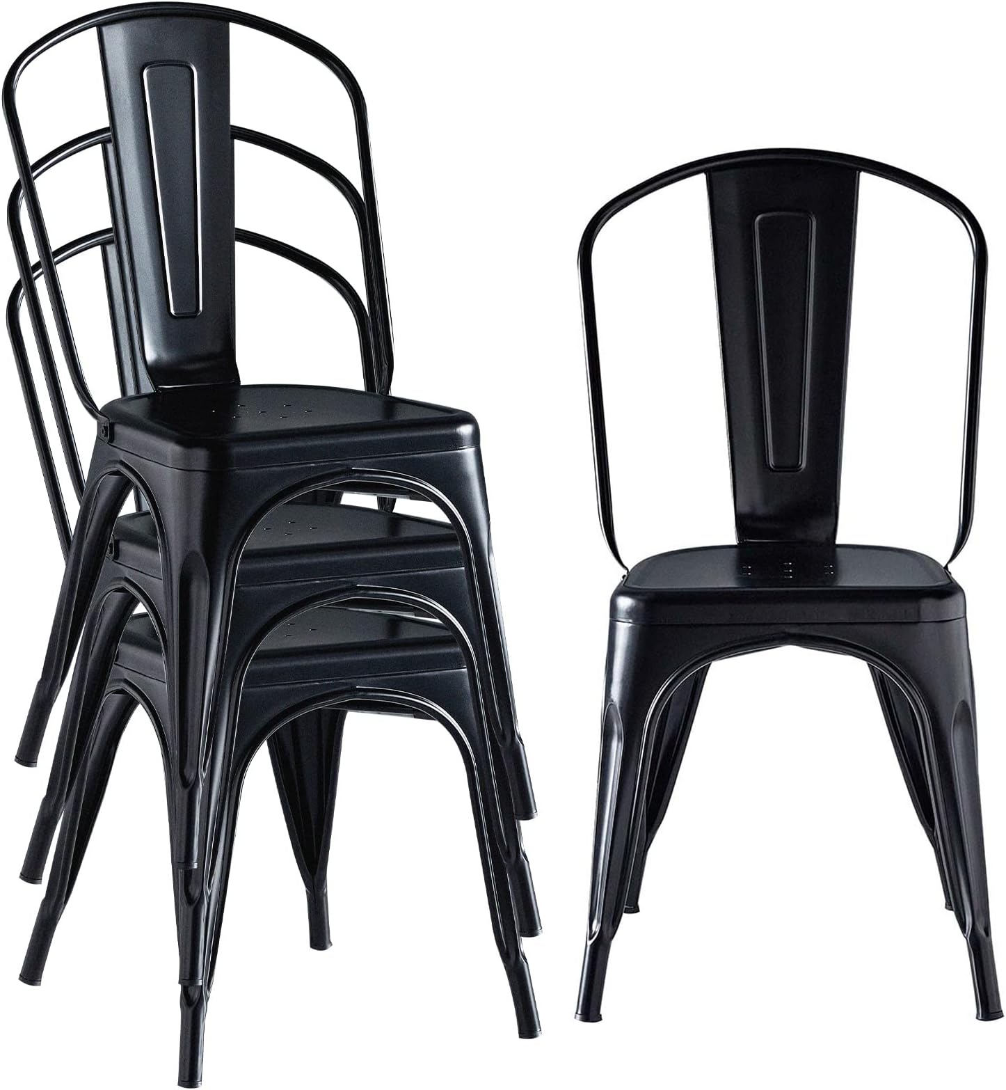Hironpal Metal Dining Chairs Set of 4-Stackable Dining Chairs-Tolix Chairs with Detachable Backrest for Kitchen Dining Room Bistro Cafe（Matte Black