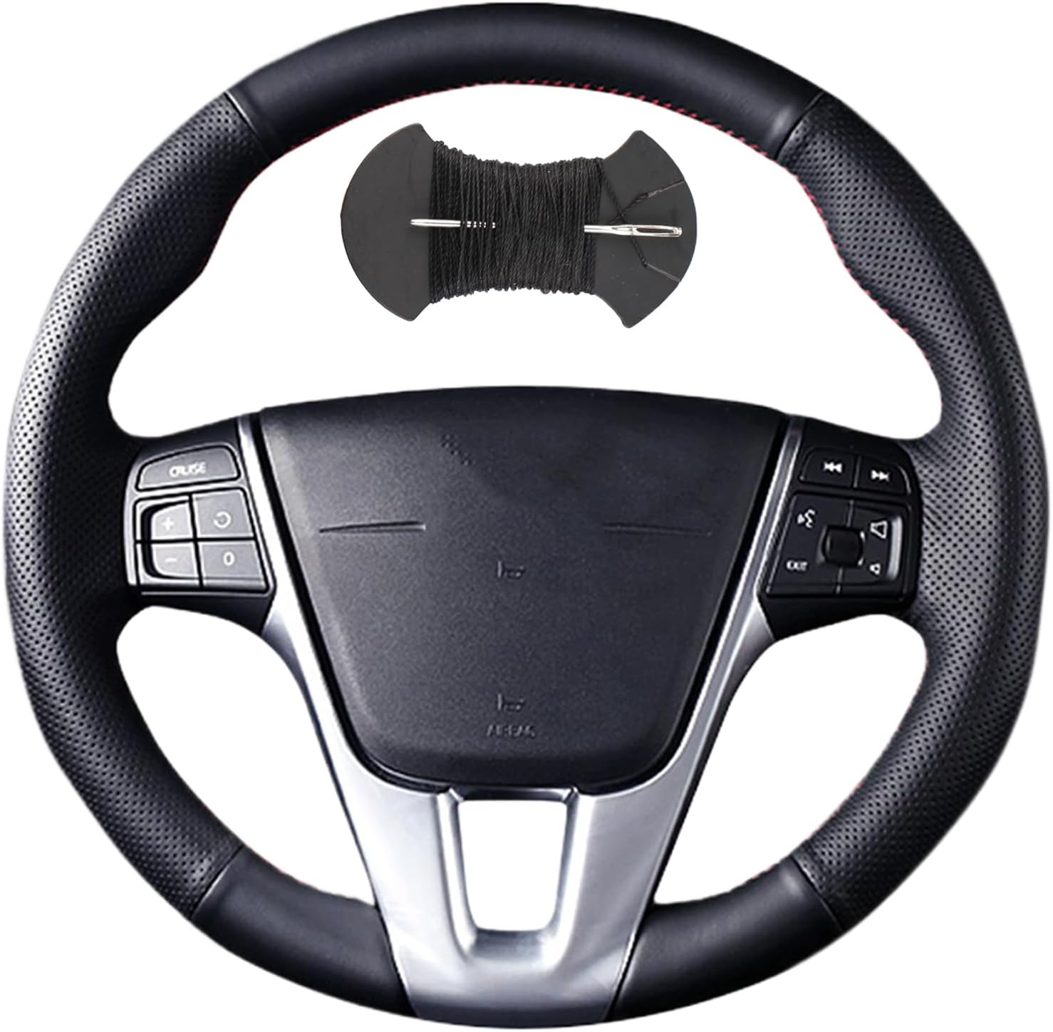 Car Steering Wheel Cover Microfiber Leather Stitch Wheel Wrap Fit for Volvo V40 XC60 S60 LV60 S80L,Black