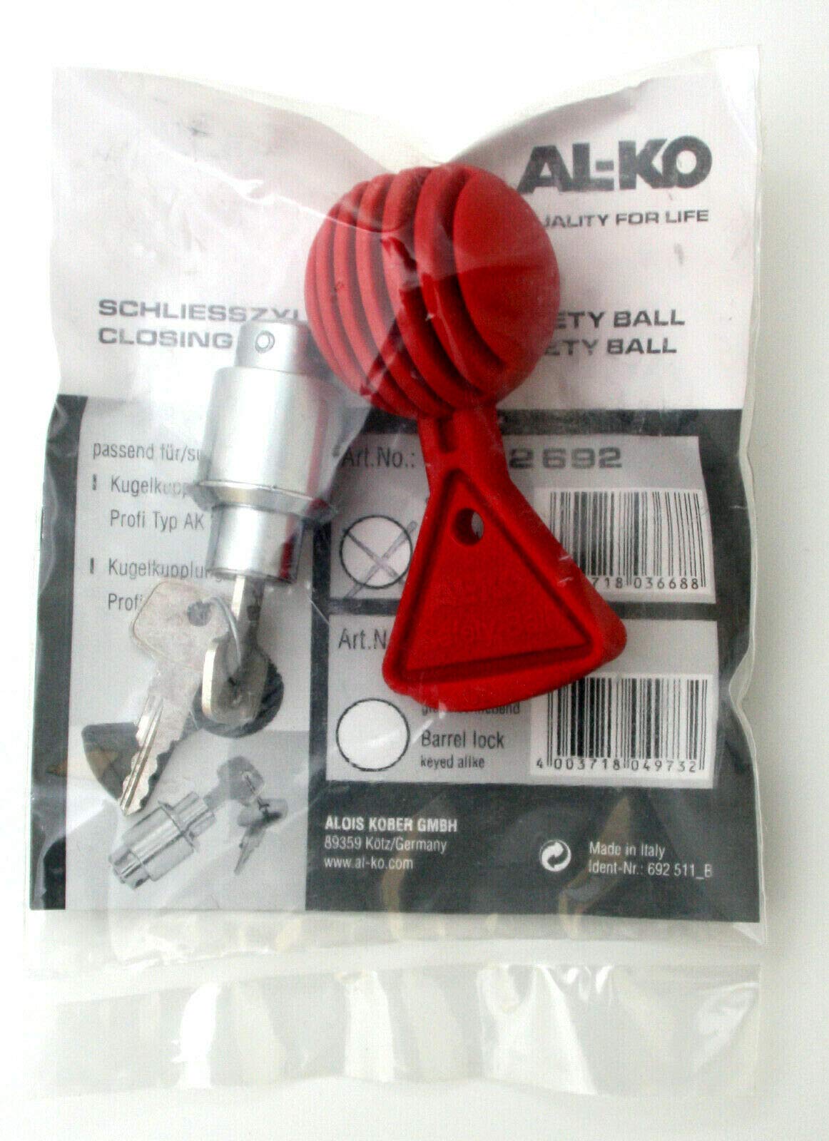 trailer parts4u Sicherheitsschloss Schloss für AK 301/351 Rot mit Safetyball 1222 692