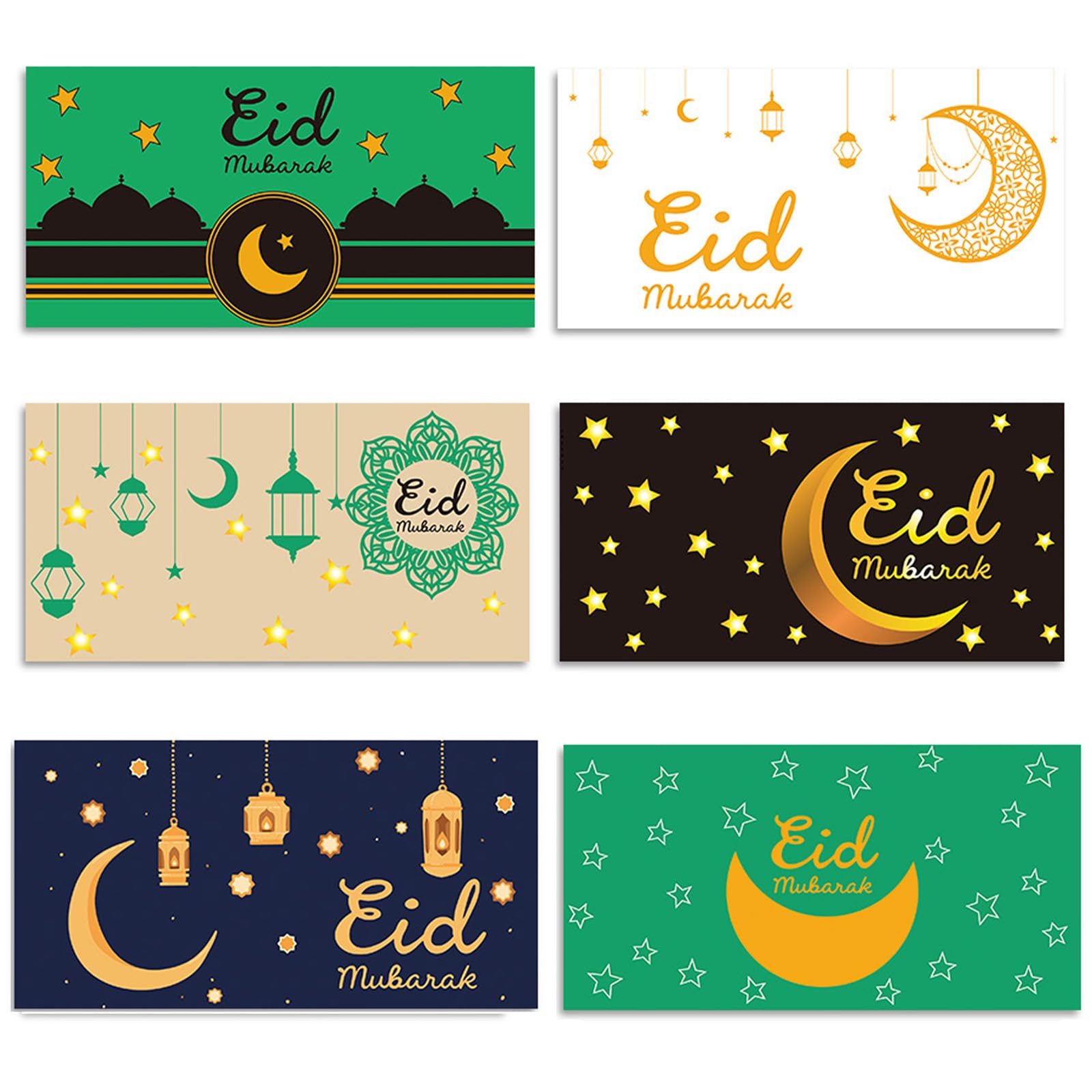 HONZSAN Eid Money Envelopes, Eid Mubarak Envelopes Eid Wallets for Cash Gifts, Ramadan Mubarak Cash Wallet Multipack Gifts for Kids Adults (12pcs, 6 Designs)