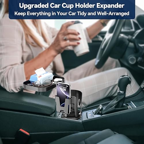 Miniatura 9 de KDD Expansor de portavasos para automóvil, adaptador de portavasos 3 en 1 con base ajustable, soporte para teléfono desmontable y bandeja