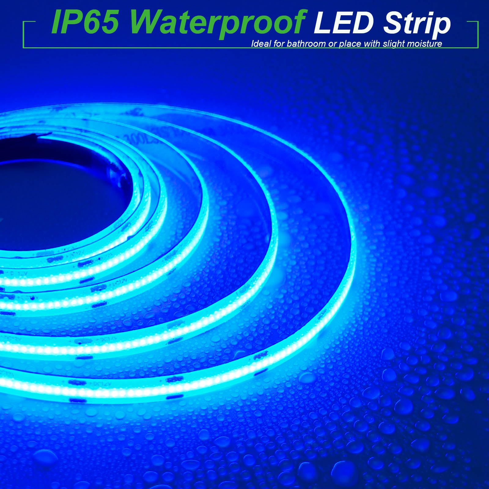 JOYLIT 24V Tira LED COB 6M Azul Impermeable IP65, 320LEDs/M 8MM Ancho Regulable Tiras de Luces LED para Gabinete de Cocina, Mostrador, Estante, Escalera