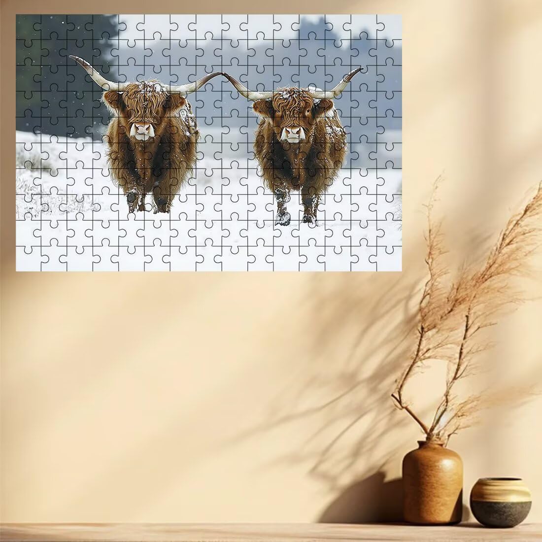 Puzzle 1500 elementów krowa, puzzle ze śniegiem dla dorosłych, klasyczne puzzle gry edukacyjne do aktywności rodzinnej, najwyższej jakości drewniane puzzle z pudełkiem na prezent dla mężczyzn i kobiet