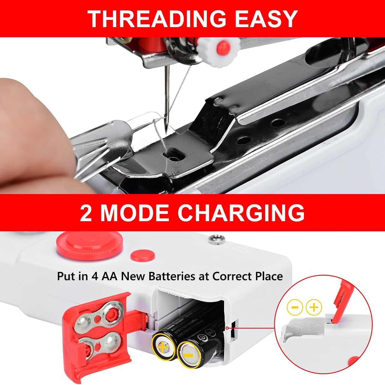 Handheld Sewing Machine for Beginners, Mini Sewing Machine for Quick Stitching with Sewing Kits Suitable for Home,Travel,DIY(Red)