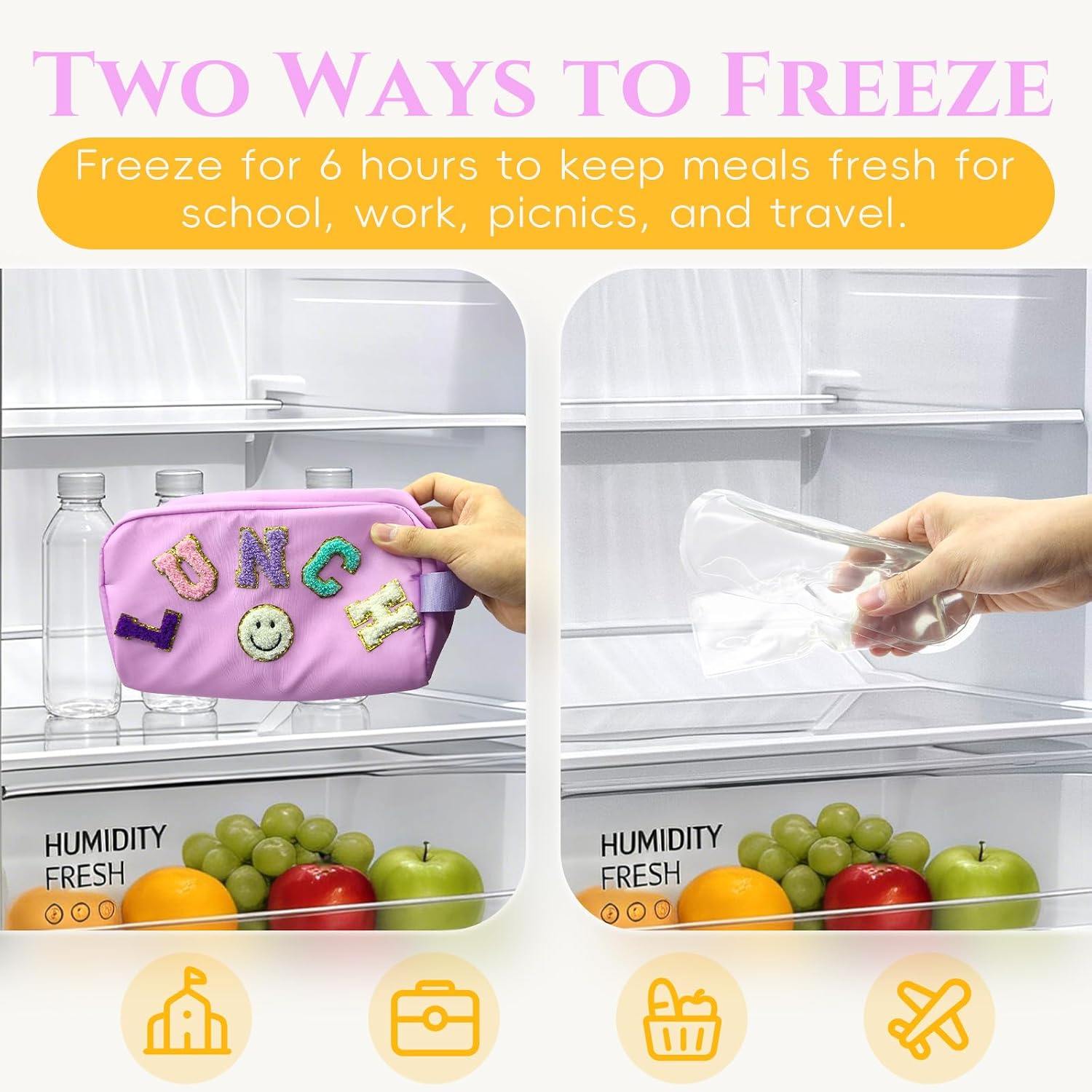 Small Lunch Bag for Girls with 2 Ice Packs, Insulated Mini Lunch Box, Freezable Cooler Bag for Kids Toddler, Reusable Snack Bags for School, Cute Lunchbox Back to School Supplies