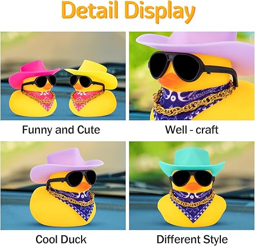 Miniatura 4 de wonuu Decoración del tablero de instrumentos del automóvil, sombrero de vaquero, pato de goma, adornos de patos de automóvil con mini sombrero