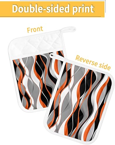 Miniatura 2 de Juego de 2 soportes para ollas con bolsillo para cocina, almohadillas calientes de aislamiento térmico, juego de 2, moderno blanco Moire geométrico,