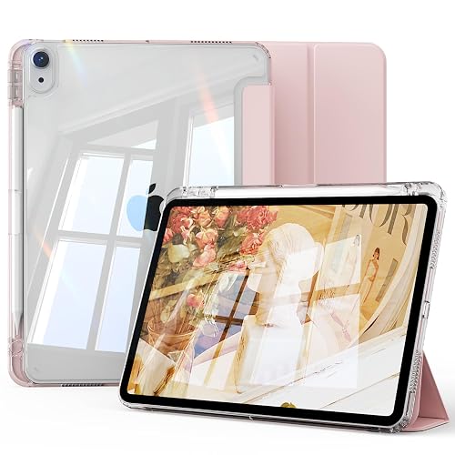 KVTVOU Case for iPad (A16) 11th/10th Generation 11/10.9 Inch 2025/2022 with Pencil Holder, Smart Trifold Stand Cover, Slim & Hard Transparent Back Shell & Soft TPU Frame, Auto Sleep/Wake, Pink