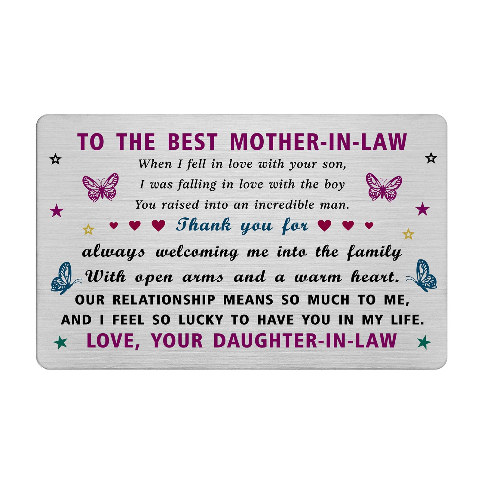 EE&YU Mother in Law Card from Daughter in Law - Best Birthday Wedding Day Card Gifts from Bride