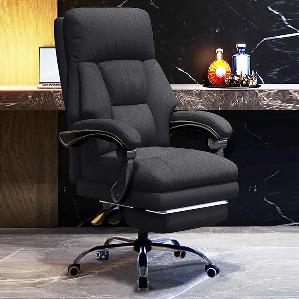 HDHNBA Executive Office Chair Comfortable Desk Chairs with Foot Rest High Back Computer Gaming Chairs Reclining PU Leather Swivel Work Chair for Home Office