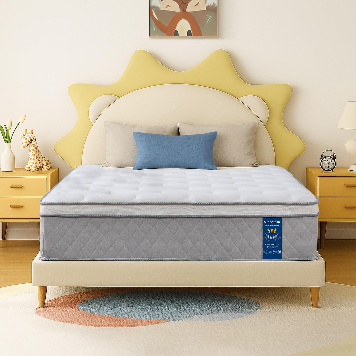 QUEEN ROSE Twin Mattress, 12 Inch Plush Hybrid Mattress in a Box, [New Version] 365 Night Trial, Cooling Memory Foam and Pocket Springs Bed, Fiberglass Free, Back Support Pressure Relief Breathable