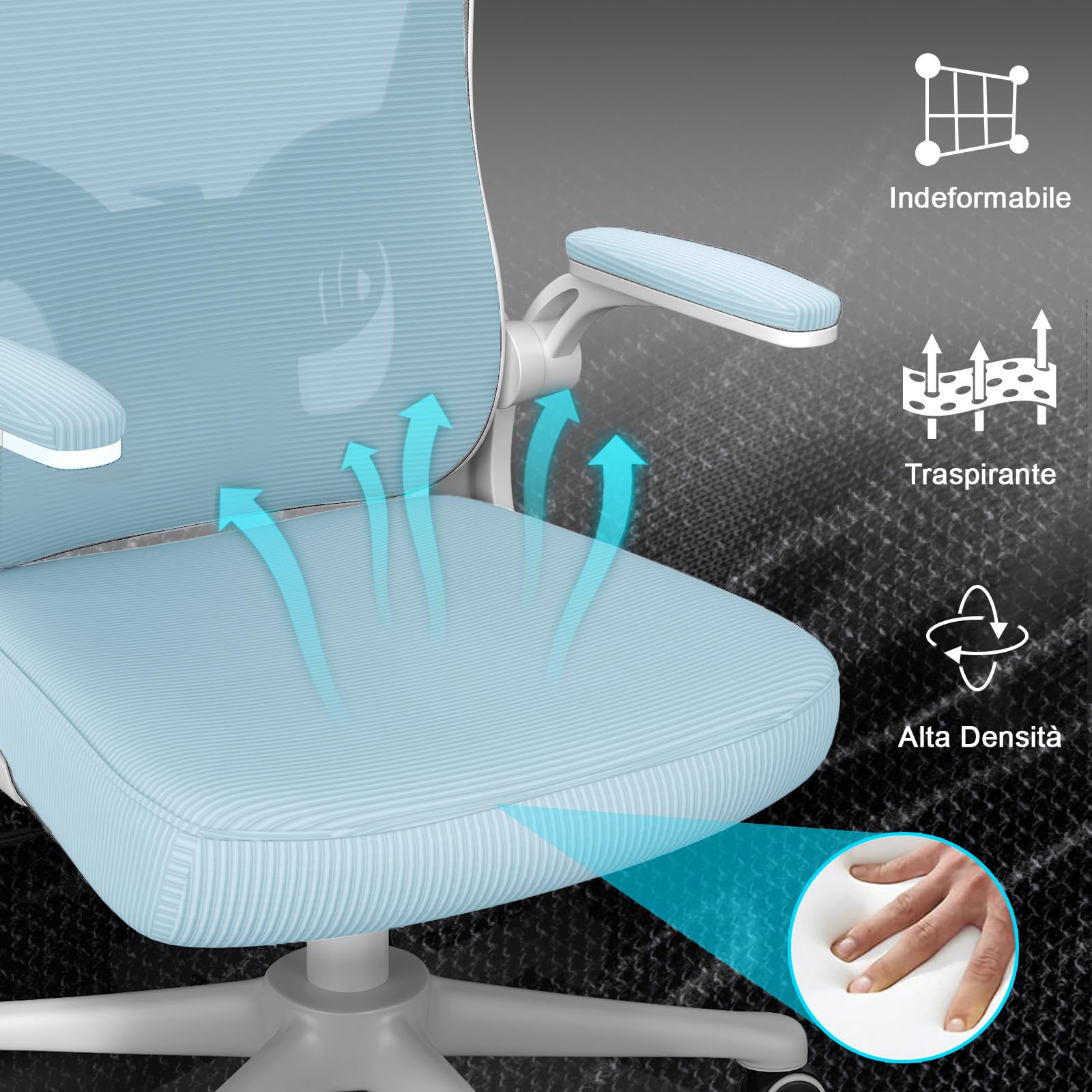 rattantree Sedia da Ufficio, Sedia Ufficio Scrivania con Poggiatesta Regolabile, Sedia Ergonomica per Computer con Braccioli Regolabili e Supporto Lombare per Home Office, Blu