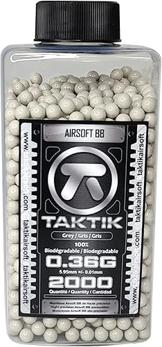Taktik 0.01 oz Airsoft gris BBS Bio - grado de precisión altamente pulido Airsoft bb - 2000 rondas botella Airsoft con grado de partido blanco BBS