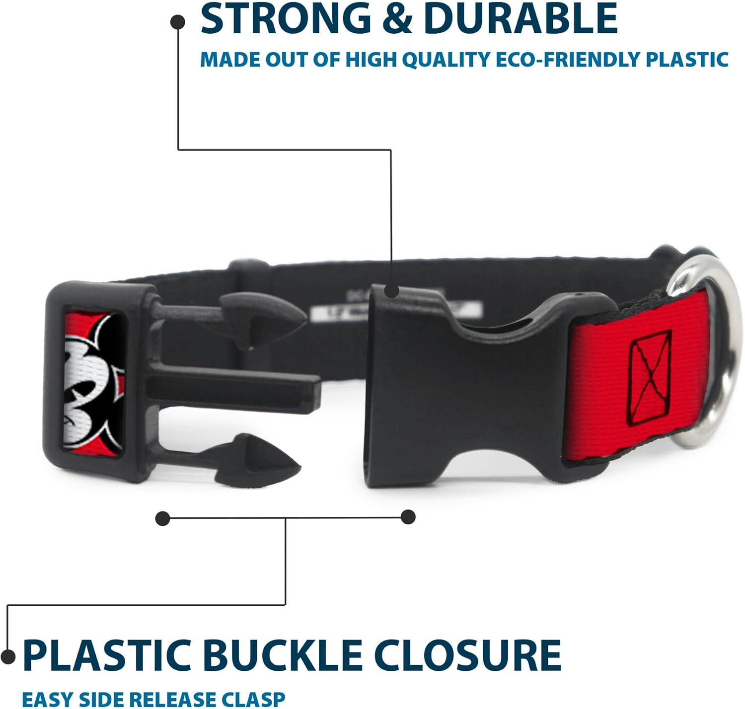 Buckle-Down Mickey Mouse Expressions Red/Black/White Plastic Clip Collar, Wide Large/18-32"