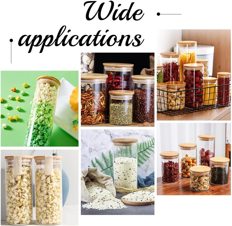 BENECREAT 4 Pack Clear Glass Jar with Bamboo Lids 7oz(200ml) Round Small Airtight Spice Storage Container with Silicone Ring Lids for Home Kitchen Sugar Salt
