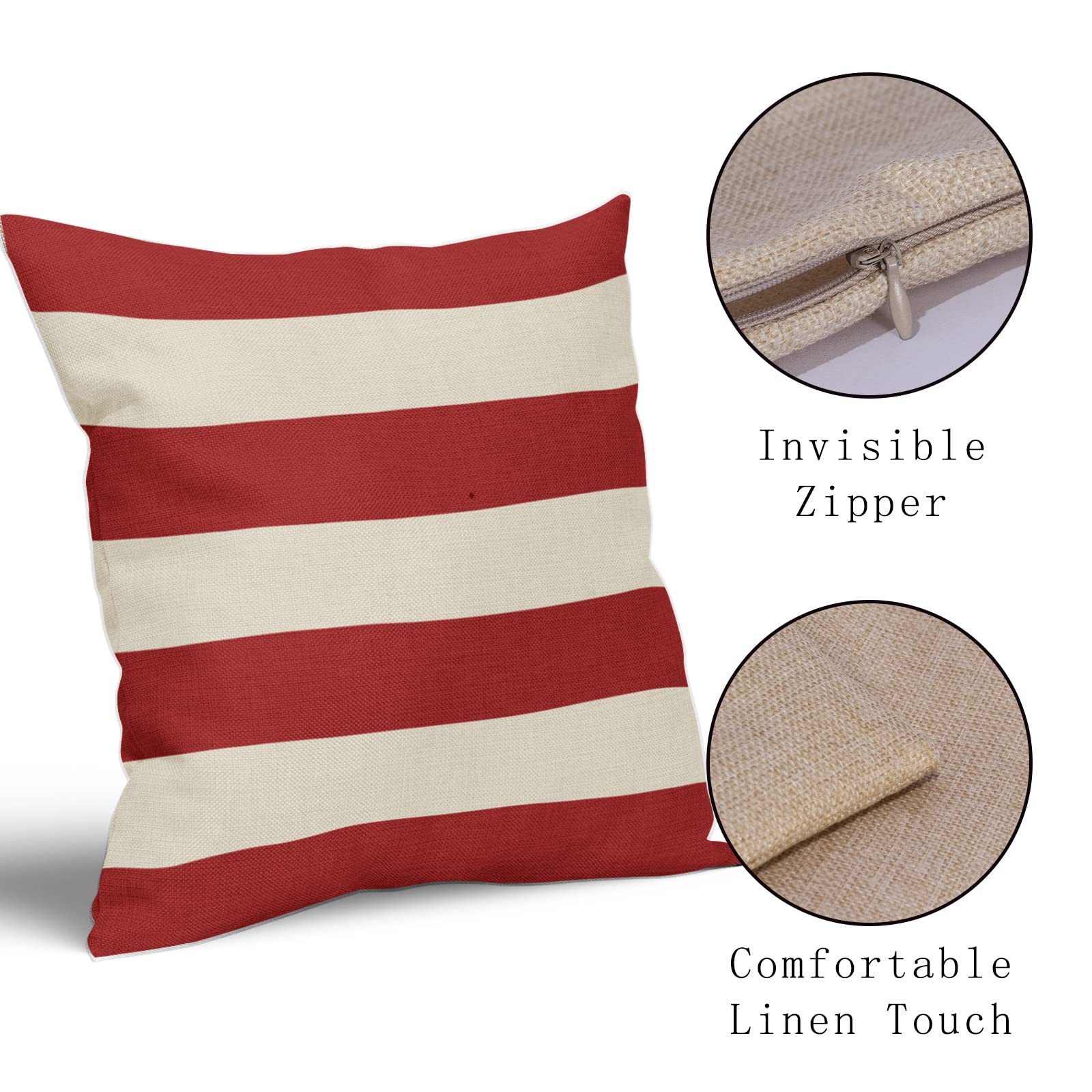 4th of July Pillow Covers 18x18 Blue Stars Red Stripes Memorial Day Independence Day American Patriotic Decorative PillowCase for Couch Sofa Home Throw Pillows Square Linen Cushion Case, Set of 2
