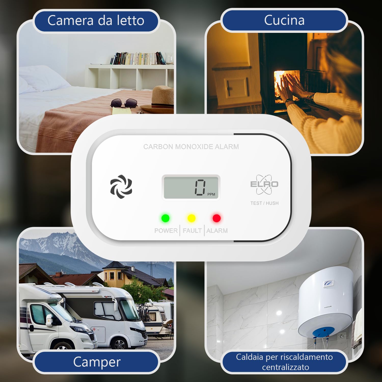 2-Pack ELRO FC5010 Rilevatore di monossido di carbonio con batteria da 10 anni e display – Rilevatore di CO conforme alla norma europea EN50291