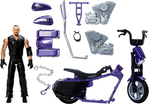 Miniatura 6 de Mattel WWE Wrekkin' - Figura de acción y vehículo de juguete, Undertaker con motocicleta Slamcycle con acción de amarre y piezas rompibles