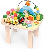 wingyz 9-in-1 Wooden Montessori Activity Table for 1 Year Old - Toddler Play Center with Bead Maze, Train, Shape Sorter, Snow Mountain Theme