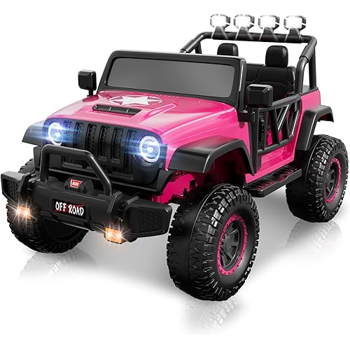 24V Ride On Toys for Kids, 2 Seater Electric Car w/Remote Control, 3 Speeds, Max 6MPH, 4x200W Motor, LED Lights, Spring Suspension, Music