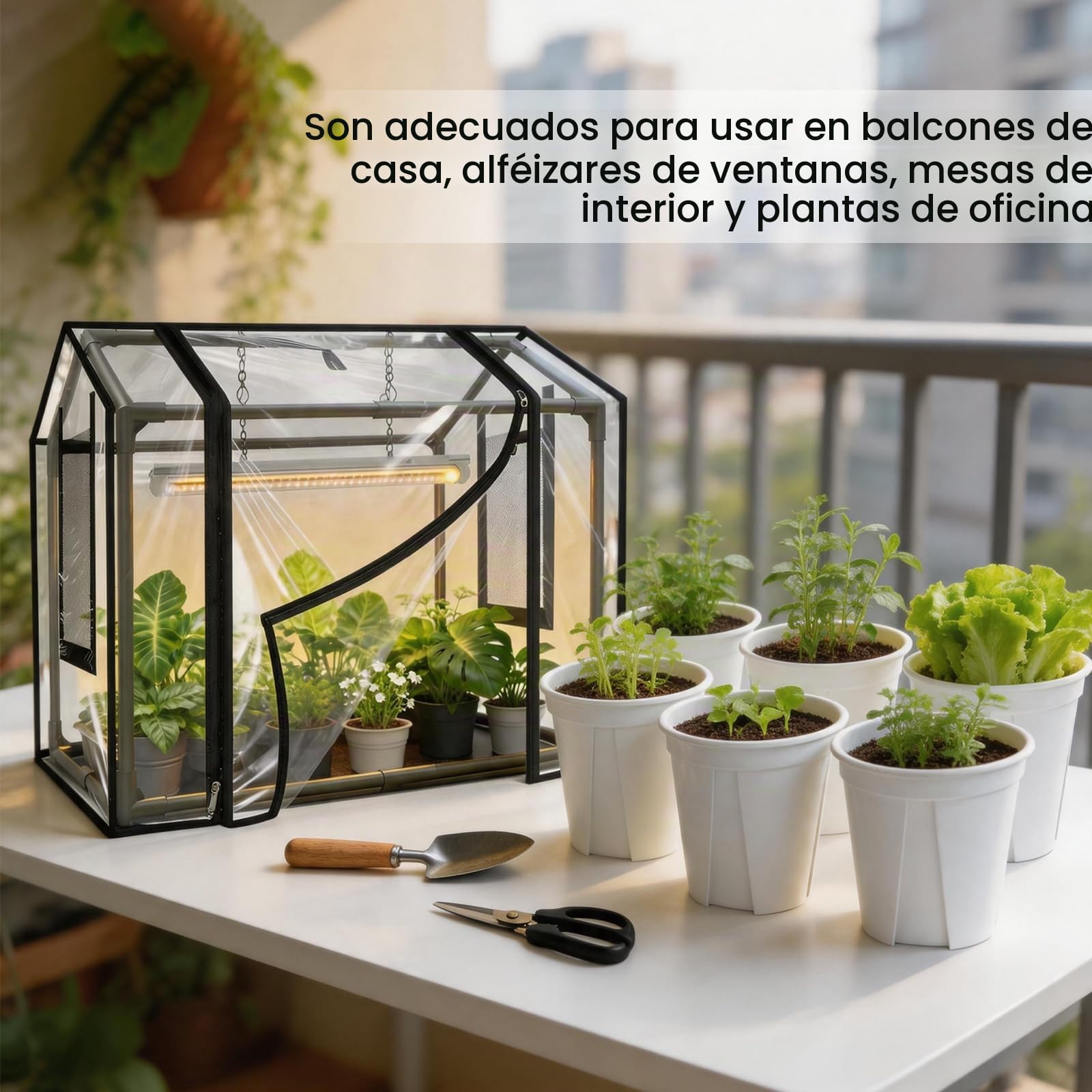 Kit de Plantación, Mini Invernadero con Seis Macetas Pequeñas y Lámpara para Plantas Invernadero de Jardín de PVC de 60 x 40 x 50 cm Cubierta Aislante Transparente para Plantas para Jardín y Balcón